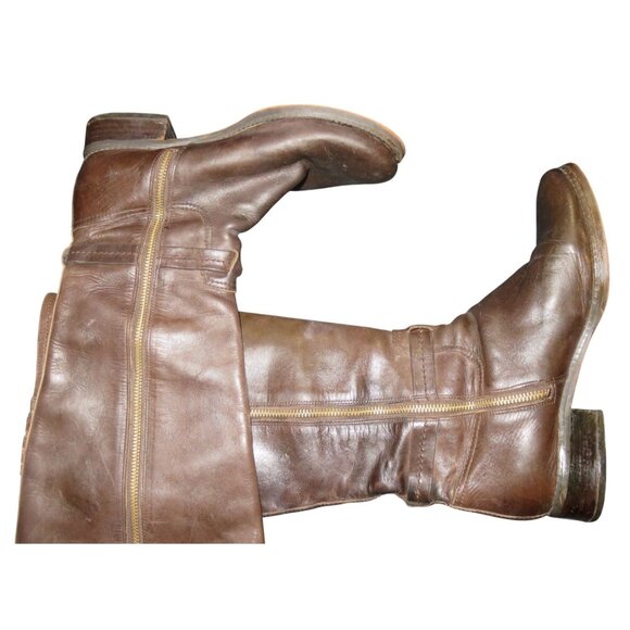 Michael Kors Stockard Mocha Brown Leather Riding Equestrian Boot Gold Medallion - Picture 5 of 7